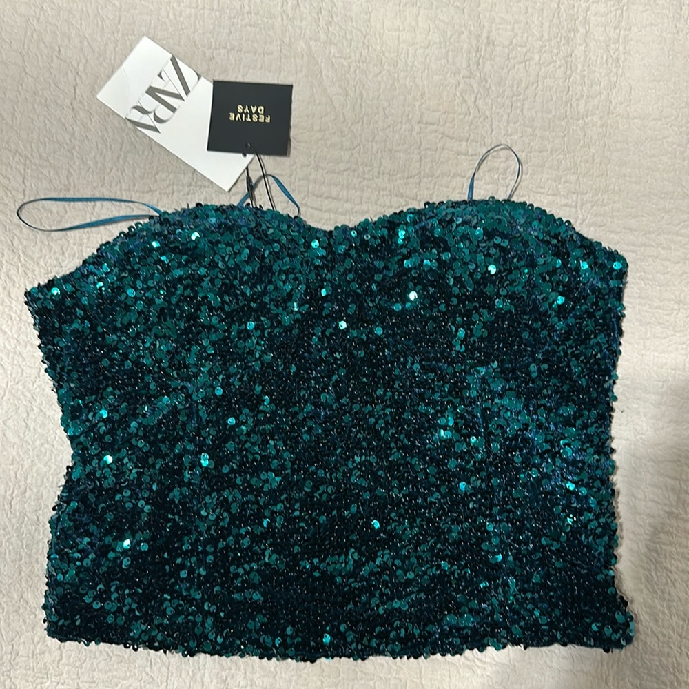 ZARA GREEN SPARKLY TUBE TOP